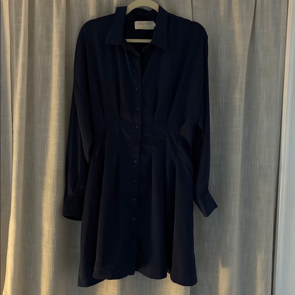 The Tobie Long-Sleeve Satin Mini Shirt Dress by Exquise